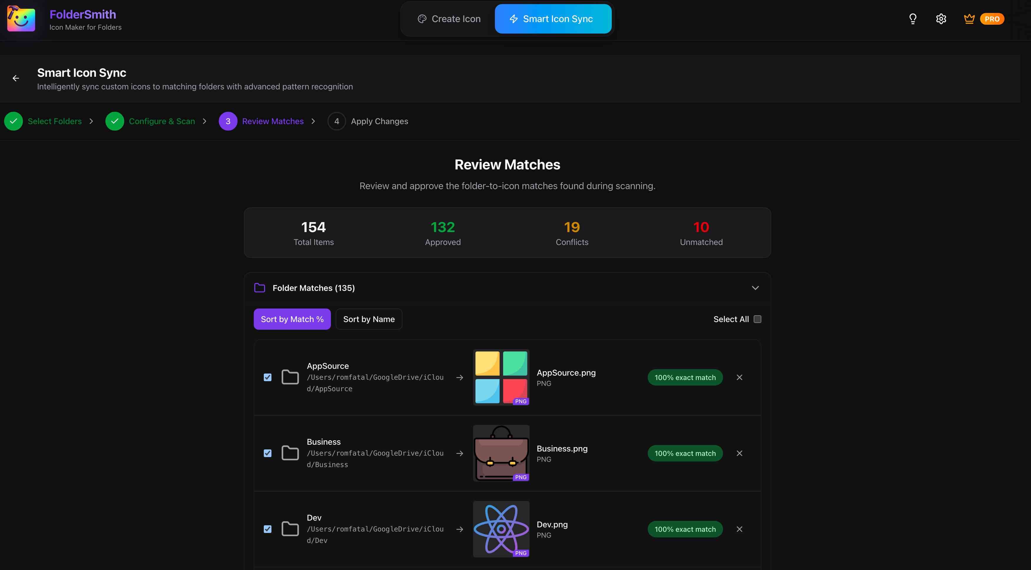 SmartSync interface showing synchronized folders
